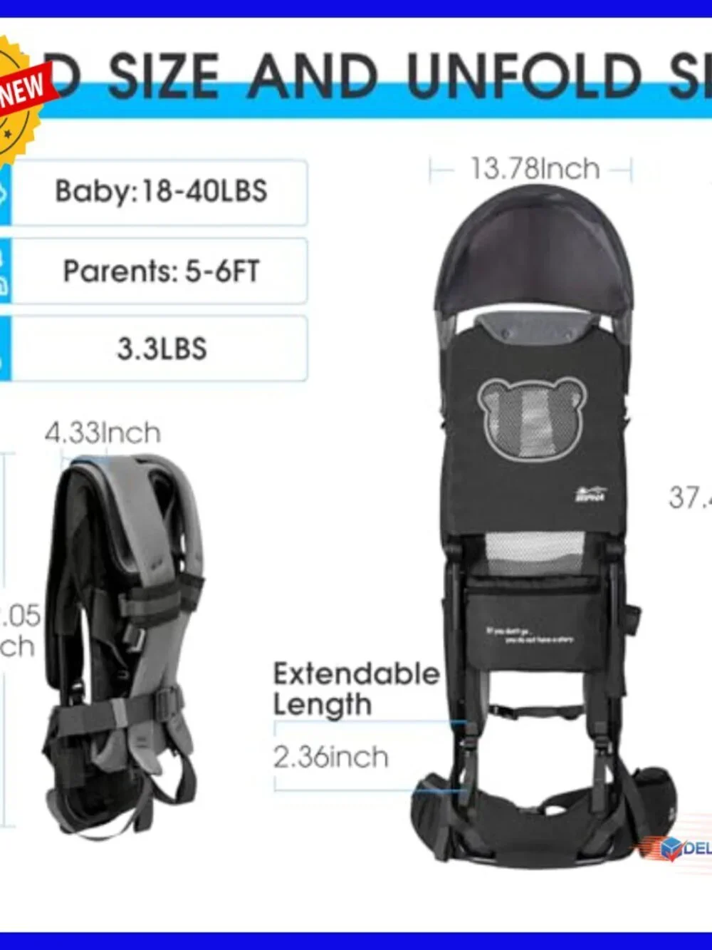Lightweight Toddler Hiking Backpack Carrier with Sun Shade 6M-2Y